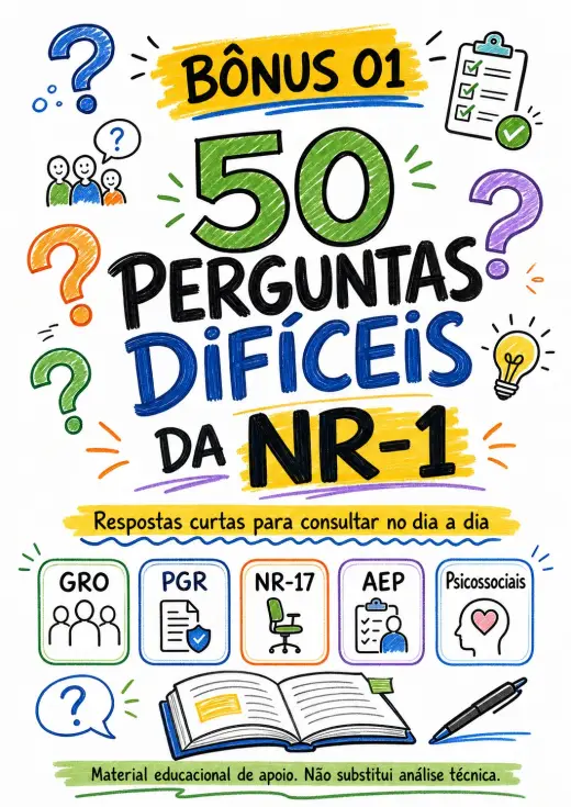 Capa visual do Bônus 01 com 50 perguntas difíceis da NR-1
