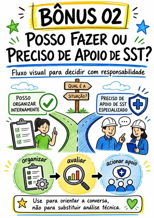Capa visual do Bônus 02 sobre quando organizar internamente ou buscar apoio de SST
